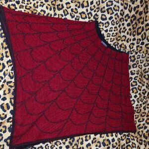 Red and Black Spiderweb Knit Poncho